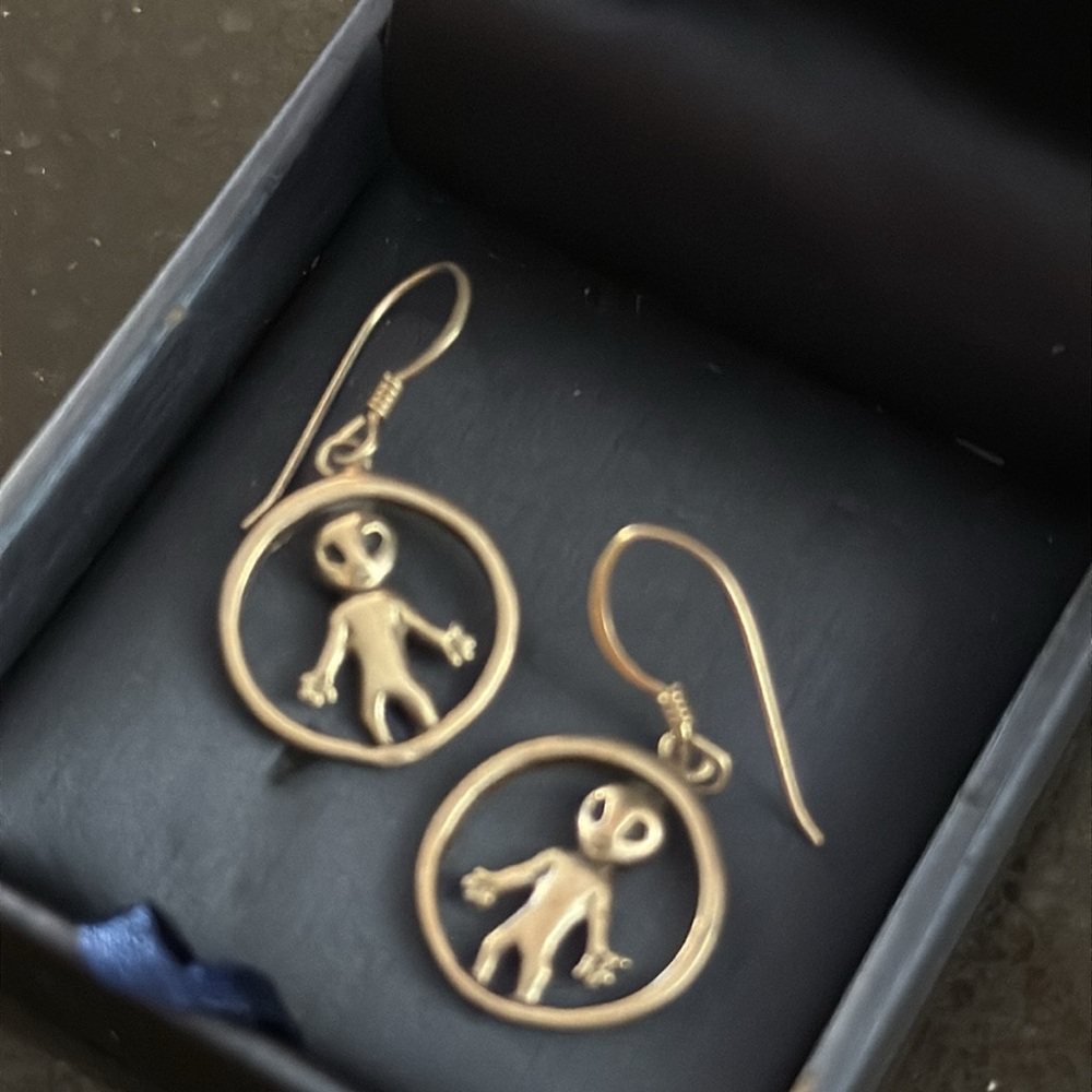 Sterling Silver Friendly Alien Dangling Earrings - image 3
